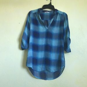 Blue plaid blouse